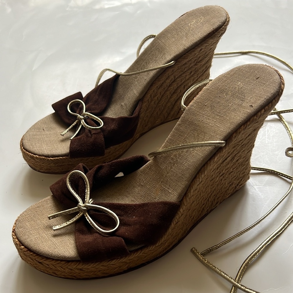 Juicy Couture Open Tow Bow Detail Lace Up Wedge Sandals